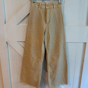 ZARA Women’s 4 High Rise Button Fly Pale Yellow Raw Hem Wide Leg Ankle Jeans